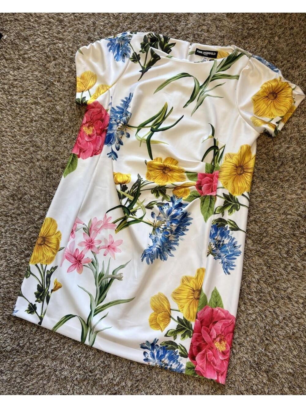 Karl Lagerfeld Paris Floral White Colorful Dress Knee Length Women's Size 20W - Picture 3 of 10